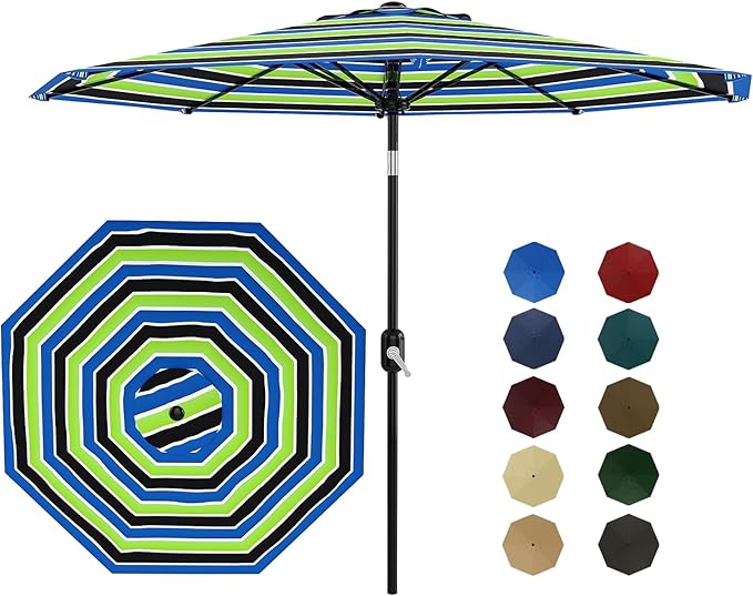 GarveeLife 9FT Patio Umbrella Outdoor, Table Umbrella with Push Button Tilt and Crank, 8 Sturdy Ribs UV Protection Waterproof for Garden, Pool, Market, Deck