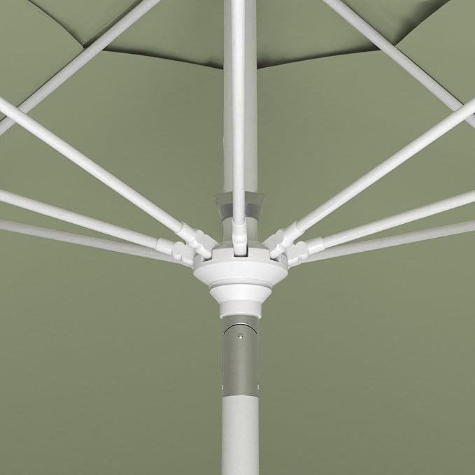 California Umbrella 11Ft Sunbrella Patio Umbrella, Fiberglass Ribs, Hand-Crank, Tilt-Collar, White Frame, Spa Fabric