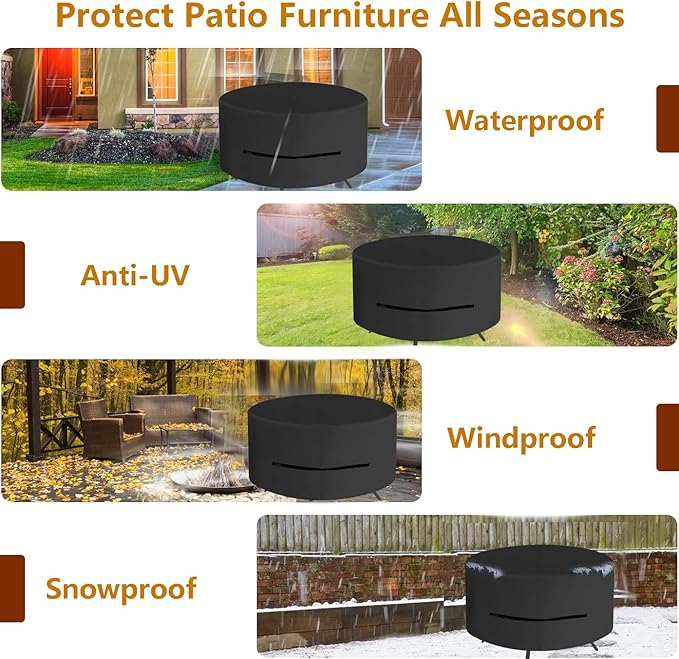Oslimea Round Outdoor Patio Table Cover 96 Inch, Patio Furniture Covers for Outdoor Table, Waterproof, Windproof, UV Resistant and All Weather Resistant (Black, 96"DIAx28"H)