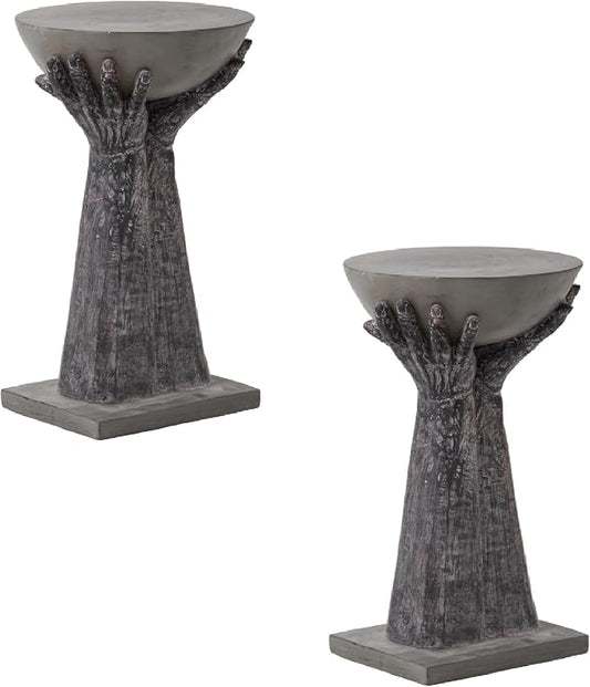 SUNBURY Outdoor Side Table Set of 2, 13" W Hand-Shaped Concrete Side Table, Accent Patio End for Outside, Decorative Garden Stool for Plant Stand, Balcony