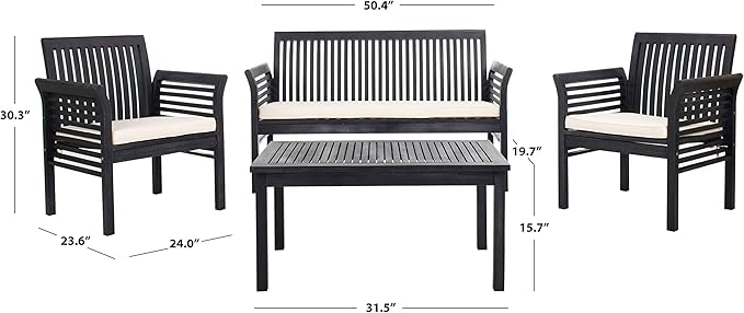 SAFAVIEH Outdoor Collection Carson Black/ White Cushions 4-Piece Conversation Patio Set