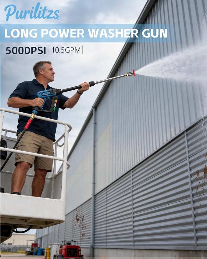 5000PSI Pressure Washer Gun 3/8'' Swivel Plug with Extension Wand, M22 Coupler & 5 Nozzle Tips, 40 inch, Power Washer Gun for Car Detailing Yard House Cleaning