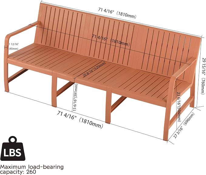 KEIKI 1 PC Outdoor Indoor 3-Seater Sofa PP Furniture Set Easy Assembly for Patio