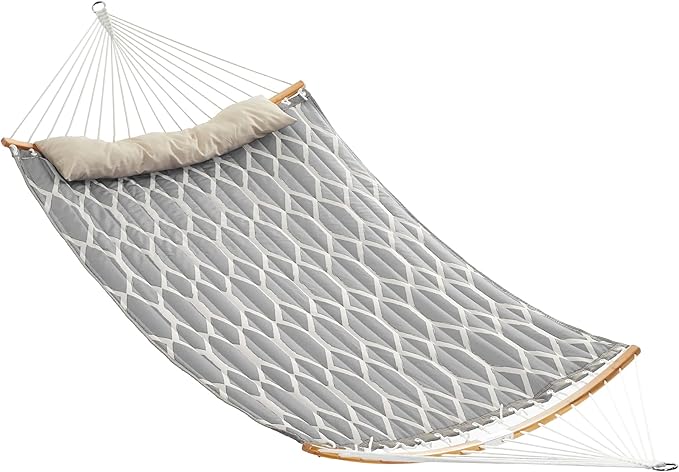 SONGMICS Hammock, Quilted Double Hammock with Padded Pillow, 78.7 x 55.1 Inches, 495 lb Weight Capacity, Portable for Outdoor Relaxation, Garden, Patio, and Camping, Gray UGDC034G02V1