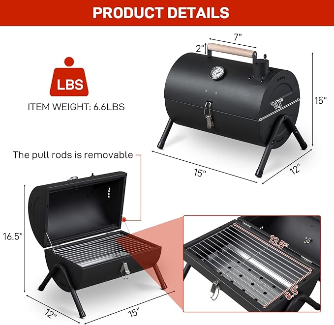 Outvita Portable Charcoal Grill, Tabletop Multi-functional Barbecue Smoker, Small BBQ Grill for Outdoor Cooking Camping Hiking Picnic Garden Beach Party