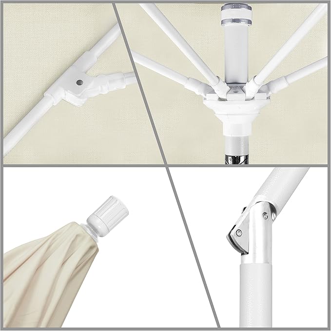 California Umbrella 9' Round Crank Lift, Collar Tilt, Aluminum Pole, Fiberglass Rib Patio Umbrella, White Finish