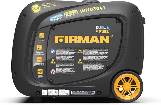 FIRMAN WH03041 Dual Fuel Inverter Portable Generator 3300W Gas Propane Recoil Start, Quiet 58dB RV Ready TT-30R, Fuel Efficient Outdoor Camping Tailgating Recreational Power Supply
