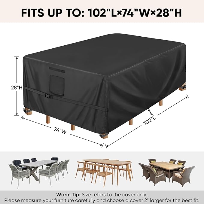 BALEINE Patio Furniture Covers, Outdoor Furniture Covers Waterproof, Heavy Duty Oxford Patio Table Cover for Outdoor Table, Chair, Sofa, Desk (Black 102"L×74"W×28"H)
