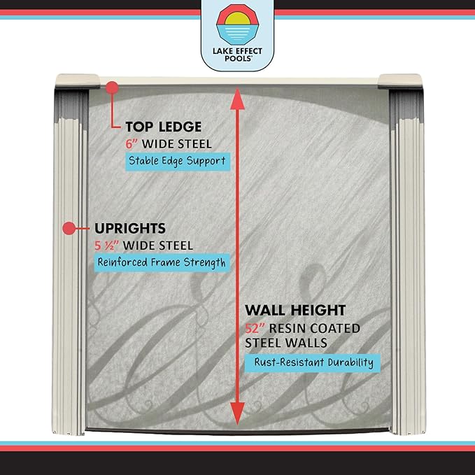 Lake Effect Pools 'Meadows' 24 ft Round Above Ground Swimming Pool | 52 Inch Steel Side Walls | Kit Includes: 25 Gauge Overlap Liner & Widemouth Skimmer