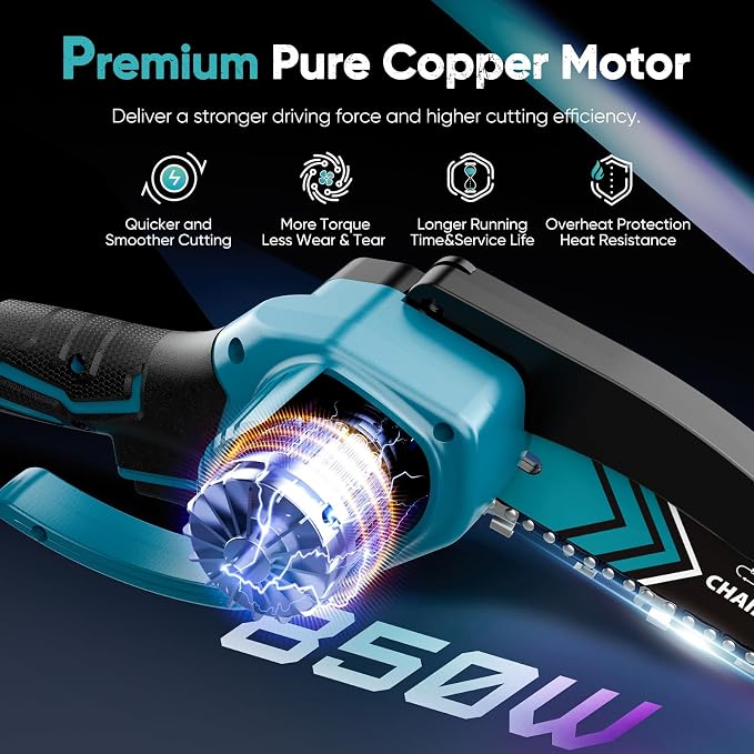 Mini Chainsaw- 6 Inch Electric Mini Chain Saw Cordless Battery Powered One-Hand Tree Trimming Saw, Portable Gardening Gadgets for Men, Unique Birthday Gifts (Blue)
