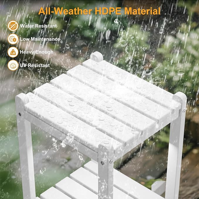 Outdoor Side Table, 26-Inch Tall Adirondack Patio Side Table, All-Weather HDPE Outdoor End Table for Porch Deck Balcony Pool, Easy Maintenance, White