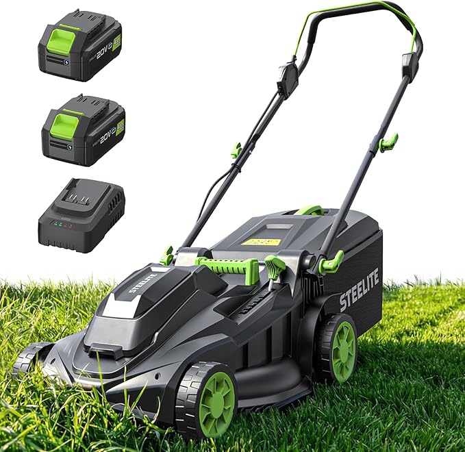 STEELITE 40V 17" Cordless Electric Lawn Mower with Brushless Motor, 6-Position Height Adjustment, 2-in-1 Bagging Mulching, 2PCS 4.0Ah Batteries & Charger Included