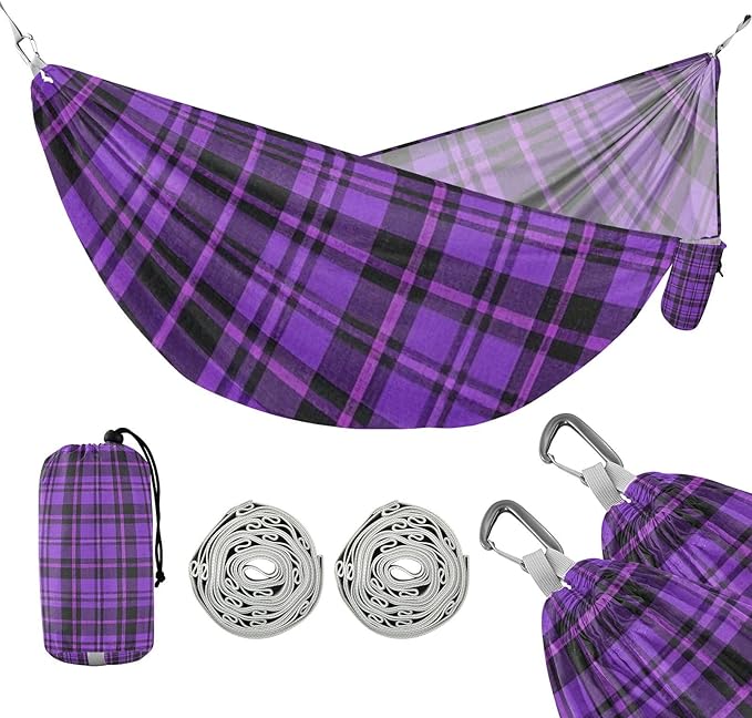 Vintage Buffalo Plaid Checked Purple 330lb Capacity Hammocks with Hanging Rope Fabric Hammock for Indoor Outdoor Patio Base para hamaca