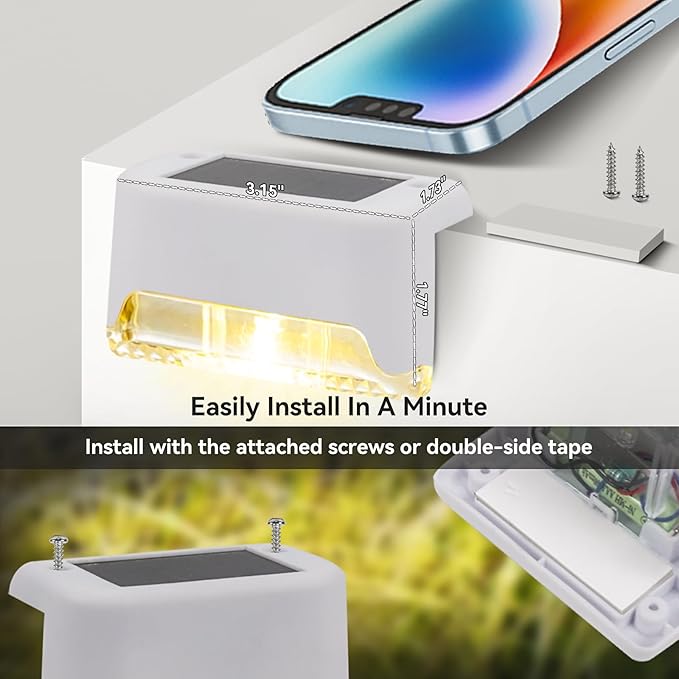 8 Pack Solar Deck Lights Outdoor Small Waterproof LED Step Lamp Outside Decoration Lighting for Stairs, Railing, Fence, Patio, Pool, Balcony, Retaining Wall, Patio, No Drill Instal(White Shell)