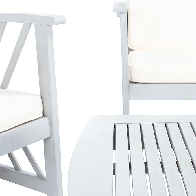 SAFAVIEH Outdoor Collection Fontana Grey Wash/ Beige 4-Piece Conversation Patio Set with Cushions