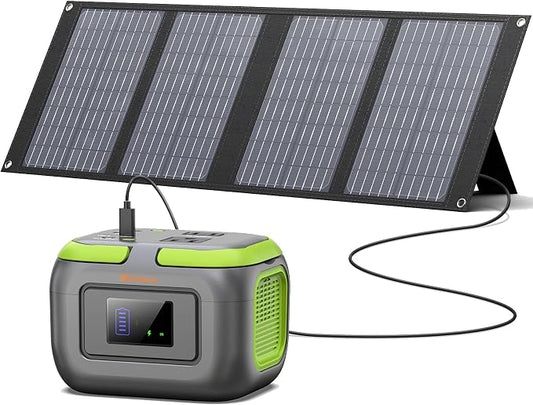 Solar Power Station with Solar Panel 40W, 120W 110V Portable Power Bank with AC Outlet for Outdoor Laptop Smart Device Camping RV Hiking Outdoor Backup Portable Battery with Solar Charger