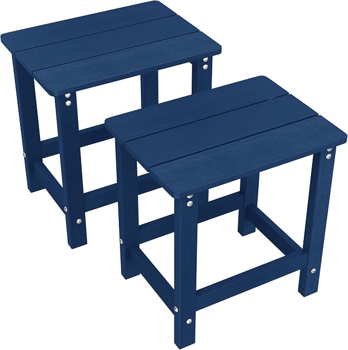 MXIMU Outdoor Side Table Set of 2: Heavy-Duty Sturdy Warp Resistant Adirondack Table - Wood Grain Finish Outdoor End Tables - Easy Assembly & Low Maintenance Patio Side Table Navy
