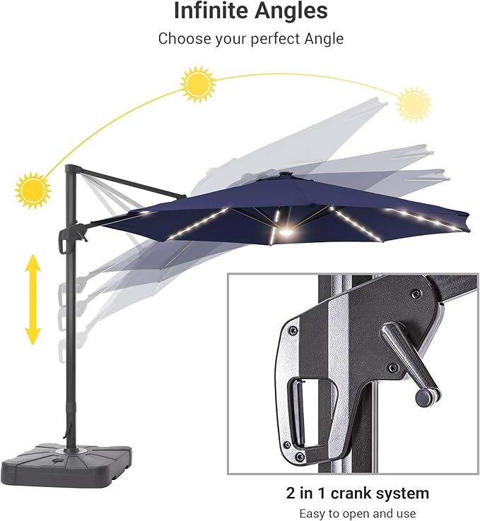 FLAME&SHADE 11 ft Cantilever Offset Patio Umbrella, Large Heavy Duty Outdoor Patio Umbrella Aluminum 360° Rotation Round Outdoor Umbrella for Deck,Pool,Backyard