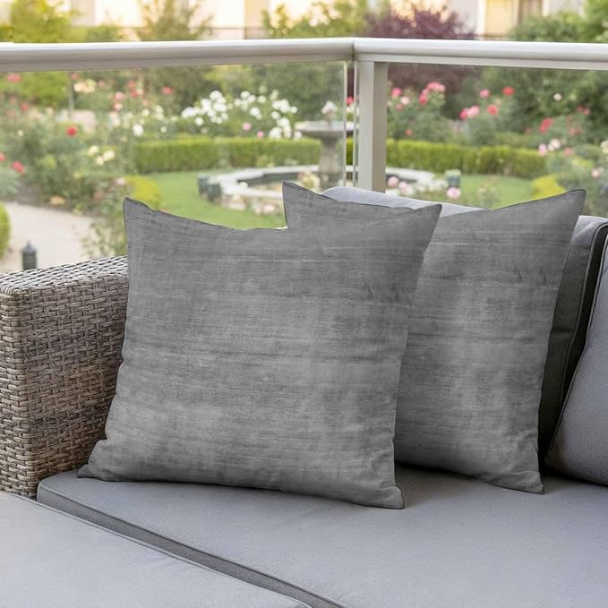 Vandarllin Outdoor Throw Pillows Covers 20x20 inch Set of 2 Waterproof Grey Linen Decorative Zippered Cushion Covers for Patio Furniture, Solid Color Texture Lumbar Pillowcases