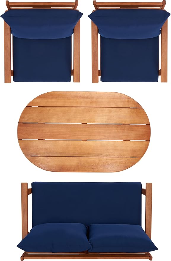 SAFAVIEH PAT7050A Collection Deacon Natural and Beige 4-Piece Outdoor Patio Set