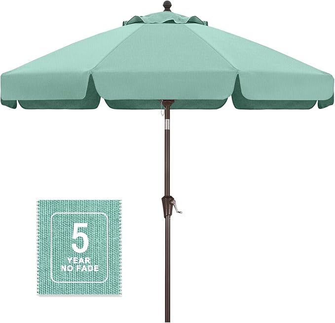MASTERCANOPY 9ft Olefin Valance Patio Umbrella with Tilt Crank, 5-Year-Non-Fading Canopy & 8 Fiberglass Ribs for Deck, Patio, and Garden