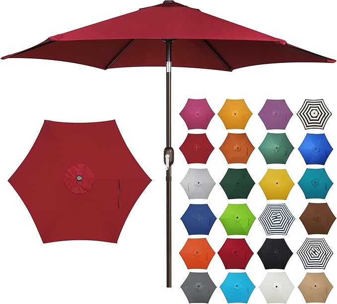 Blissun 7.5 ft Patio Umbrella, Yard Umbrella, Outdoor Market Umbrella with Push Button Tilt Crank, Burgundy