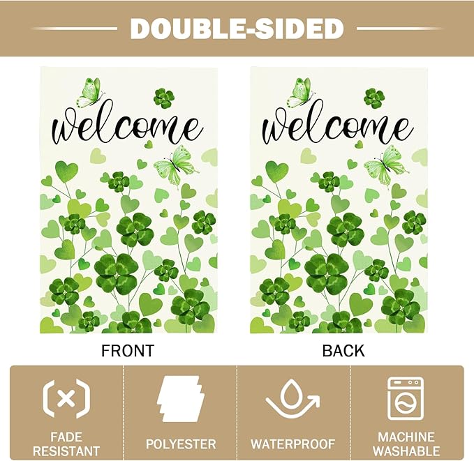 St Patricks Day Garden Flag 12X18 IN Double Sided Welcome Garden Flags for Outside Spring Summer Farmhouse Yard Outside Decoration