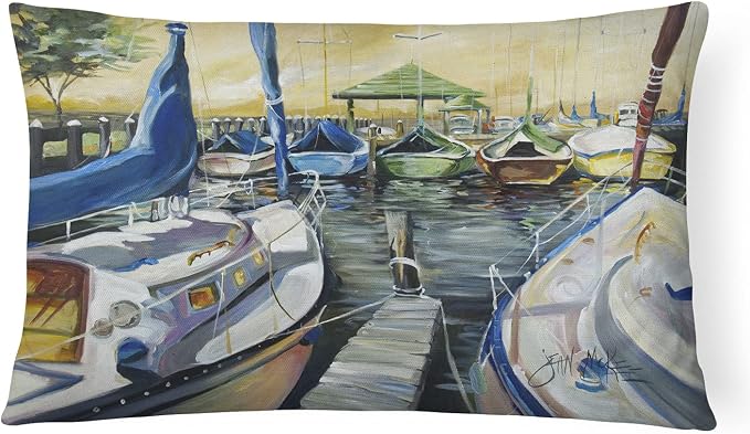 Caroline's Treasures JMK1075PW1216 Seven Boats Sailboats Canvas Fabric Decorative Pillow Machine Washable, Indoor Outdoor Decorative Pillow for Couch, Bed or Patio, 12HX16W