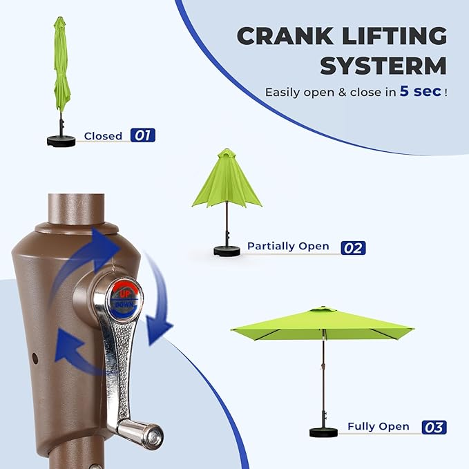 BRIOPAWS 6.5X10 FT Rectangular Patio Umbrella with Base Included | Rectangle Outdoor Umbrellas | 6 Sturdy Steel Ribs | Push Button Tilt & Crank | Heavy Duty for Garden Lawn Deck Backyard Pool |