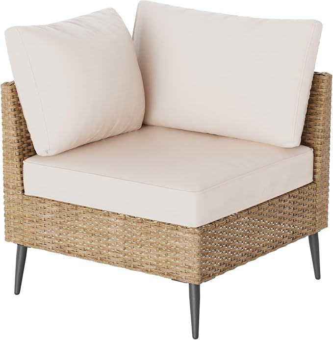 Outdoor Patio Furniture Set, 7 Piece Outdoor Sectional Sofa Wicker Patio Conversation Couch Set, All Weather PE Rattan Sofa with Table and Cushions for Garden, Poolside, Backyard (Beige)