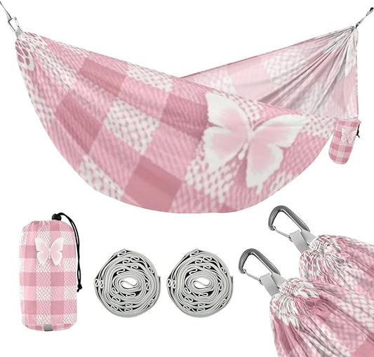 Lovely Pink Lace Butterfly Plaid 330lb Capacity Hammocks with Tree Straps Rope Hammock for Outside Patio Backyard Poolside hamaca para Camping 0 a 24 Meses
