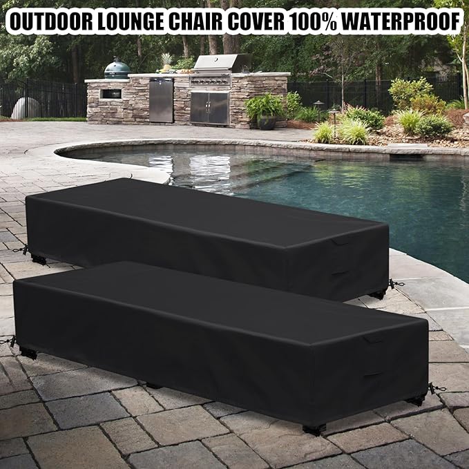 Outdoor Lounge Chair Cover Waterproof 2 Pack Patio Chaise Lounge Covers 600D Weather Resistant Material, UV Protection, Windproof Design Patio Furniture Covers 80 x 28 x 14 H Inch,Black