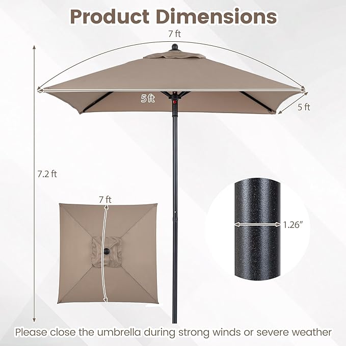 HAPPYGRILL 7 ft Square Patio Umbrella, Outdoor Table Umbrella with Push Button Opening & Top Ventilation, Outdoor Market Shade Parasol with 4 Metal Ribs for Porch, Garden, Apartment, Deck