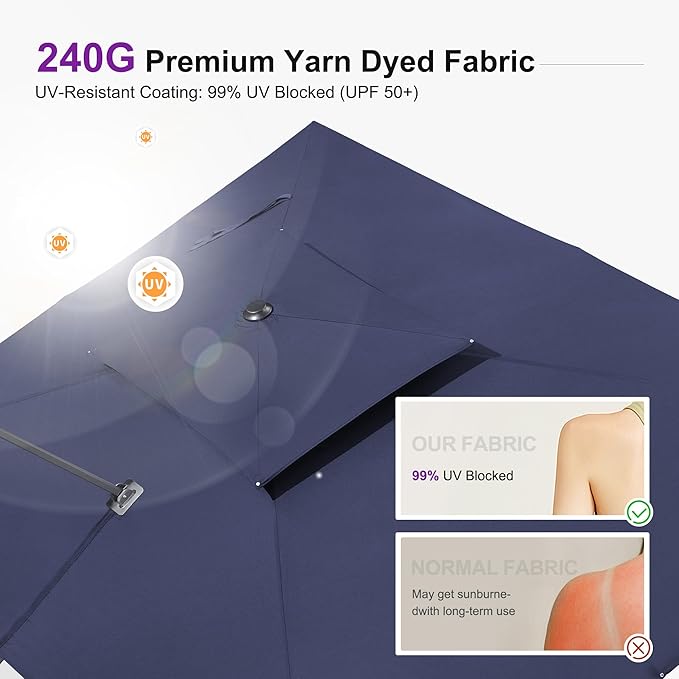 PURPLE LEAF 12ft Patio Umbrella with Base Large Outdoor Square Umbrella Deluxe Hanging Double Top Cantilever Offset Market Umbrella Windproof Garden Umbrella Navy
