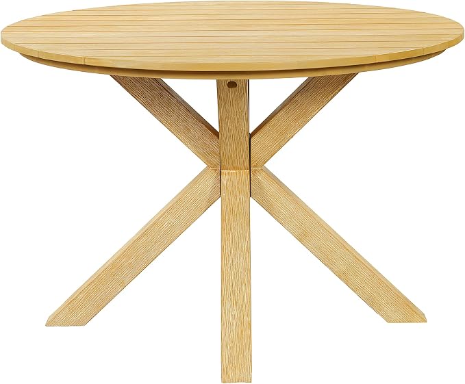 Christopher Knight Home Katy Modern 5 Piece Outdoor Dining Set, Round Dining Table Set for 4 with Chairs, Acacia Wood Patio Furniture Set with Barrel Chairs and Seat & Back Cushions, Grey+Natural