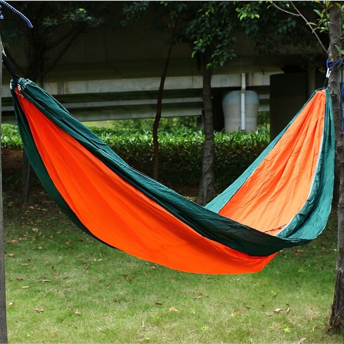 Ruilogod Travel Beach, Yard Household, Courtyard Nylon, Double Nest Swing, Sleeping Bed, Lightweight, Parachute Portable Hanging, Hammock with, Carabiners Orange (id: 14f 253 a8e 5de d87