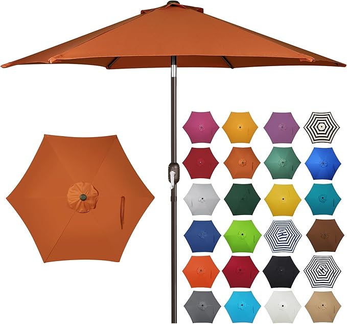 Blissun 7.5 ft Patio Umbrella, Yard Umbrella, Outdoor Market Umbrella with Push Button Tilt Crank, Rust