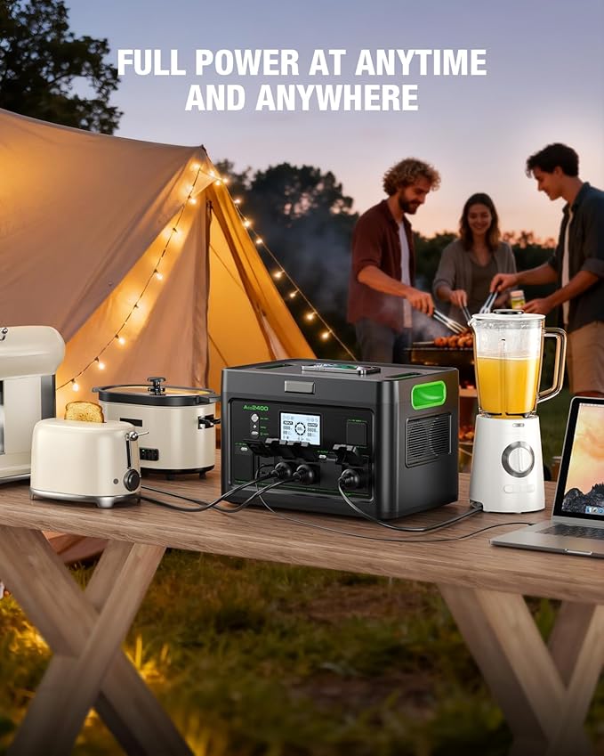 2400W Solar Generator Portable Power Station, LiFePO4 1843.2Wh Home Battery Backup, Total 12 Outlets(2400W AC Outlets), Type-C PD100W, 2Hours Quick Charge, RV Trip,Camping,Home Emergency