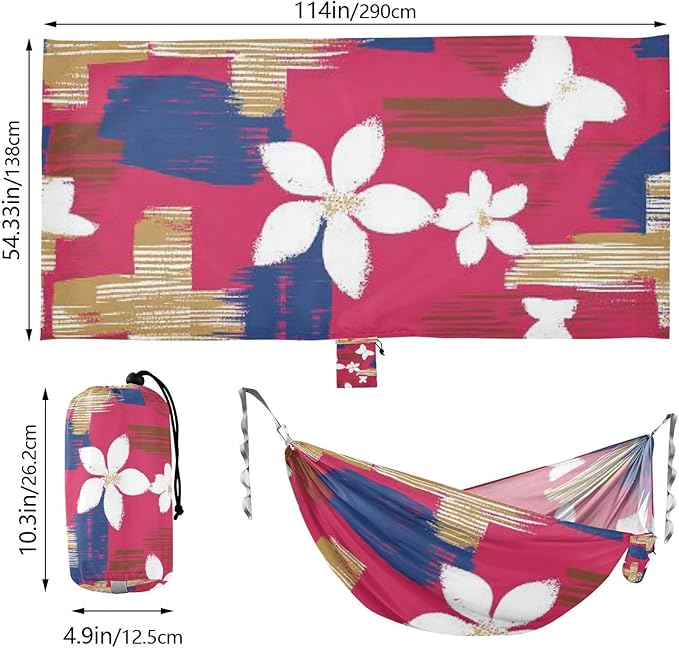 Red Flowers Japanese 330lb Capacity Camping Hammock with Tree Straps Portable Hammock for Indoor Outdoor Patio hamacas para adultos con soporte