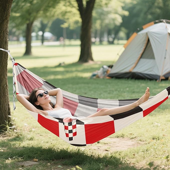 Red and White Checkered Pattern 330lb Capacity Outdoor Hammocks Rope Hammock for Outside Beach Patio Garden Silla hamacas para adultos