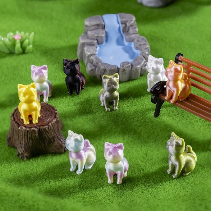 100pcs Mini 3D Printed Animals Tiny Animals Plastics Figures Miniature Little Small Cat Figurines Bulk for Micro Fairy Garden Landscape Accessories Hide Crafts Decor Aquarium