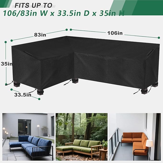 Patio sofa Covers, Heavy Duty and Waterproof Outdoor Garden Patio Furniture L-shaped Covers Fits Up to 83-106W x 33.5D x 35H inches