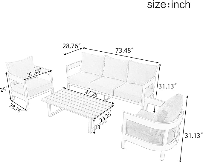 Outdoor Seating Set with Thick Cushions, Patio Furniture Sofa Set with Small Table, Two Single Chairs and Three-Seater Sofa, Perfect for Lawns, Patios, and Poolside (Beige/455)