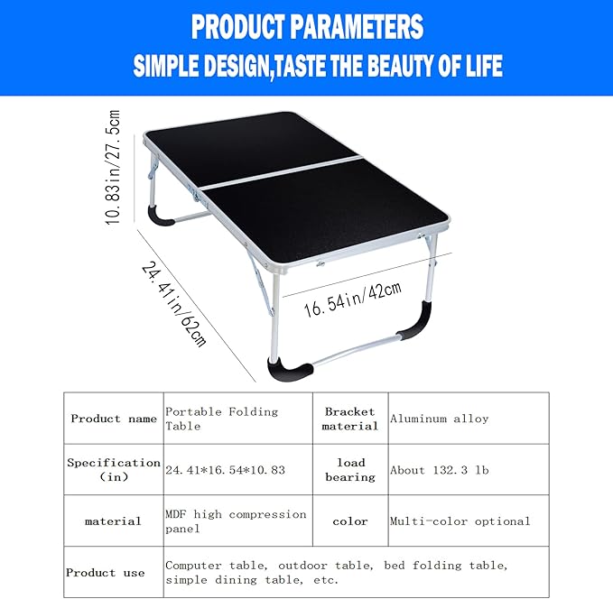 Portable Folding Table - Small Outdoor Folding Table, Suitable for Travel, Camping, Beach, Barbecue, Picnic, Party, Patio (Black)