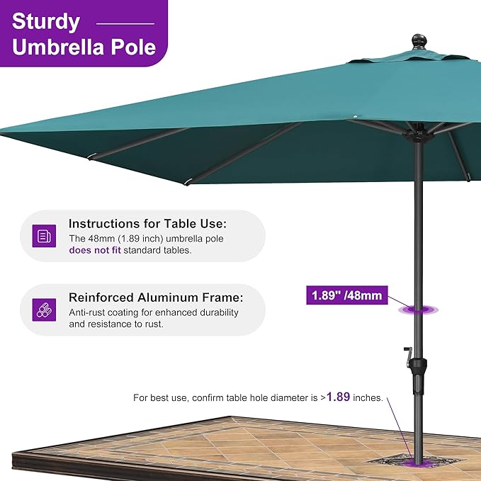 PURPLE LEAF 11.5' x 8' Patio Market Umbrella Outdoor Table Sun Umbrellas with Crank 8 Aluminum Sturdy Ribs for Pool Deck Backyard Beach Green