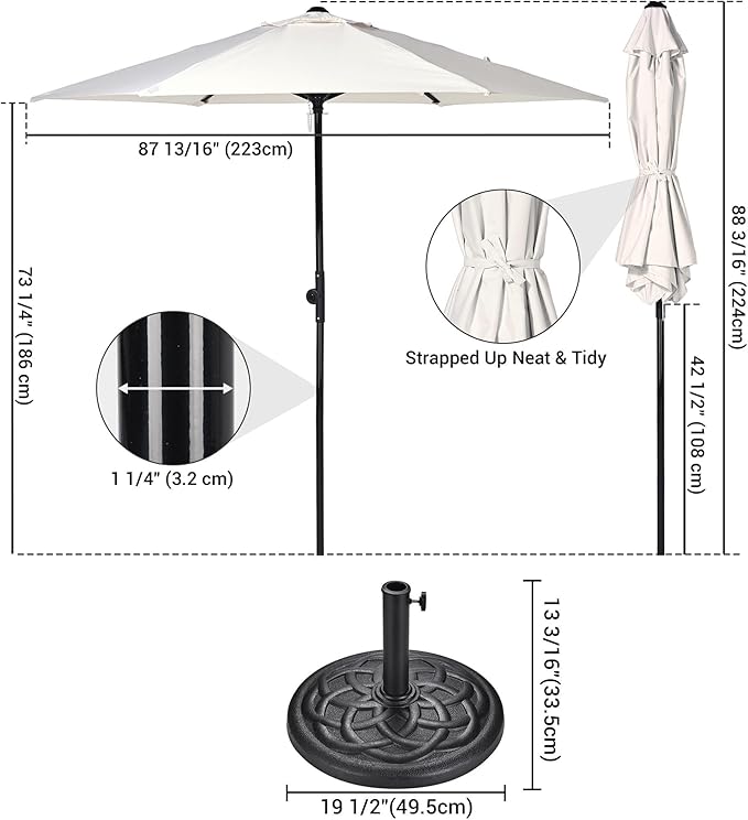 Yescom 7.5ft Outdoor Bistro Market Table Umbrella for Restaurant Cafe Rental Patio 250th Celebration Lawn Party Event Shade Yard Deck Railing Parasol