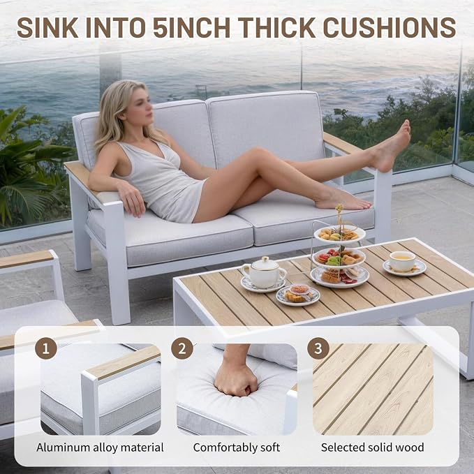 Aug-guan Aluminum Outdoor Patio Furniture Set (White, One-Table)