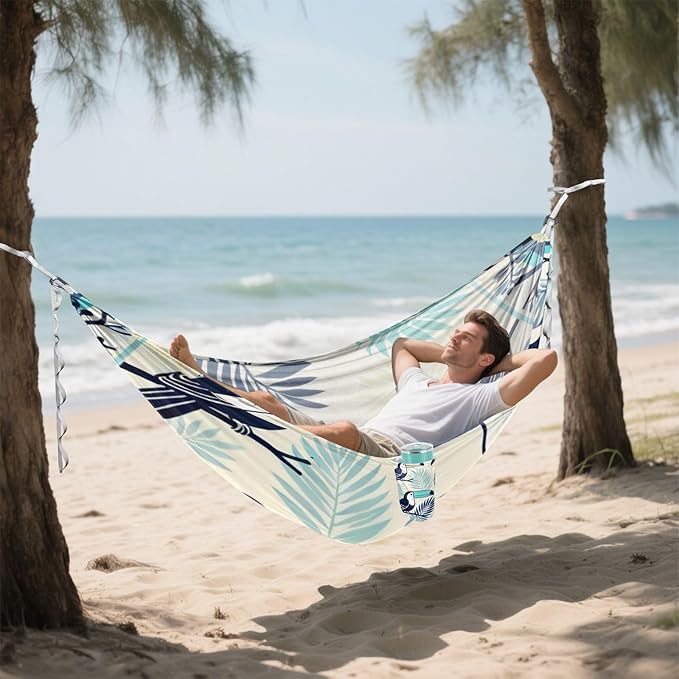 Toucan and Tropical Leaves Outdoor Hammock with Tree Straps for Outside Patio Garden