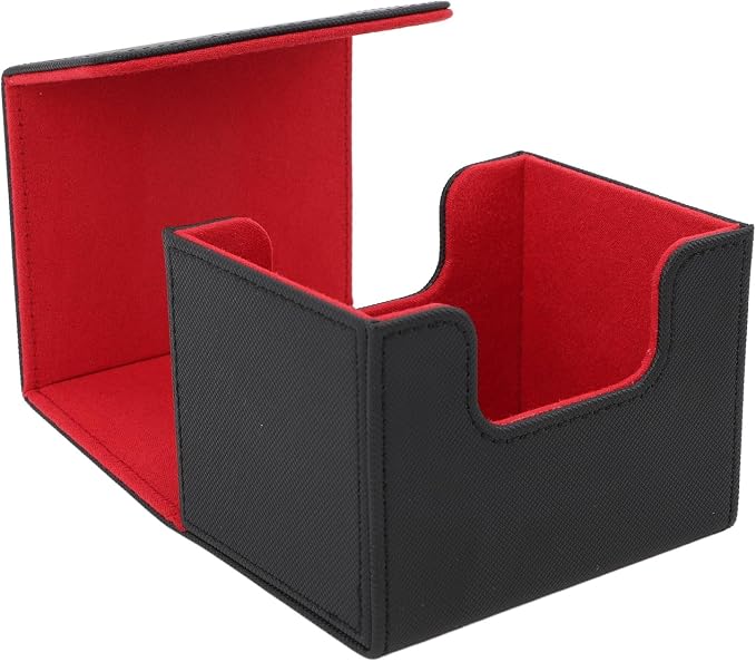Qiilu Magnetic Closure Card Deck Box with Magnetic Flap Lid, Large Capacity PU Leather Storage Box/Cover for Game and Tarot Cards, Strong Magnet Closure Cases (Black Red)
