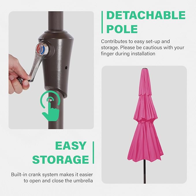 JEAREY 3 Tiers 9 FT Patio Umbrellas Outdoor Table Umbrella with Push Button Market Umbrella 8 Sturdy Ribs UV Protection Waterproof for Garden,Pink